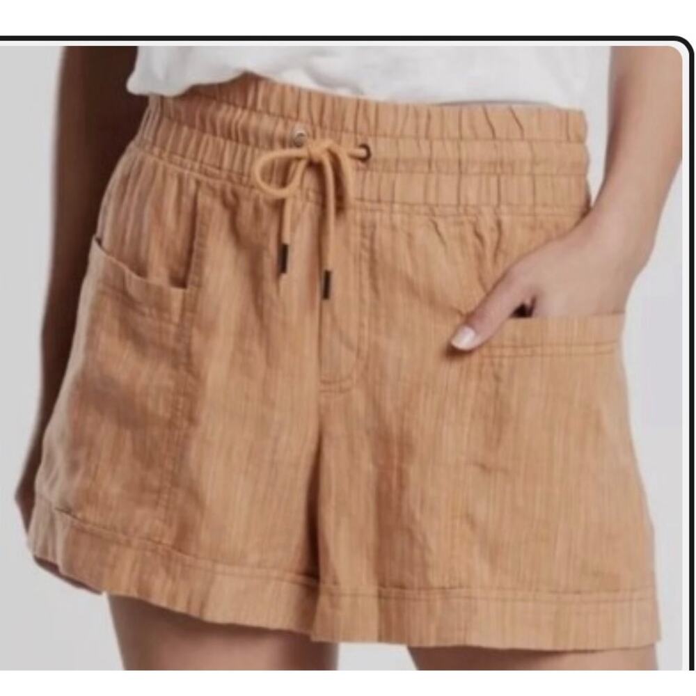 Athleta New Cabo Linen Textured 4" Shorts Drawstring Light Brown Size 16